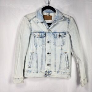 Denim Acid Wash Distressed Womens Jean Jacket Size 4 Retro‎ Streetwear Grunge